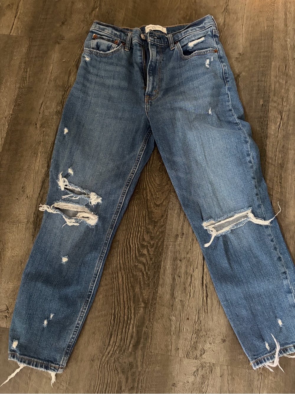 Abercrombie & Fitch Distressed Boyfriend Jeans - Medium Blue